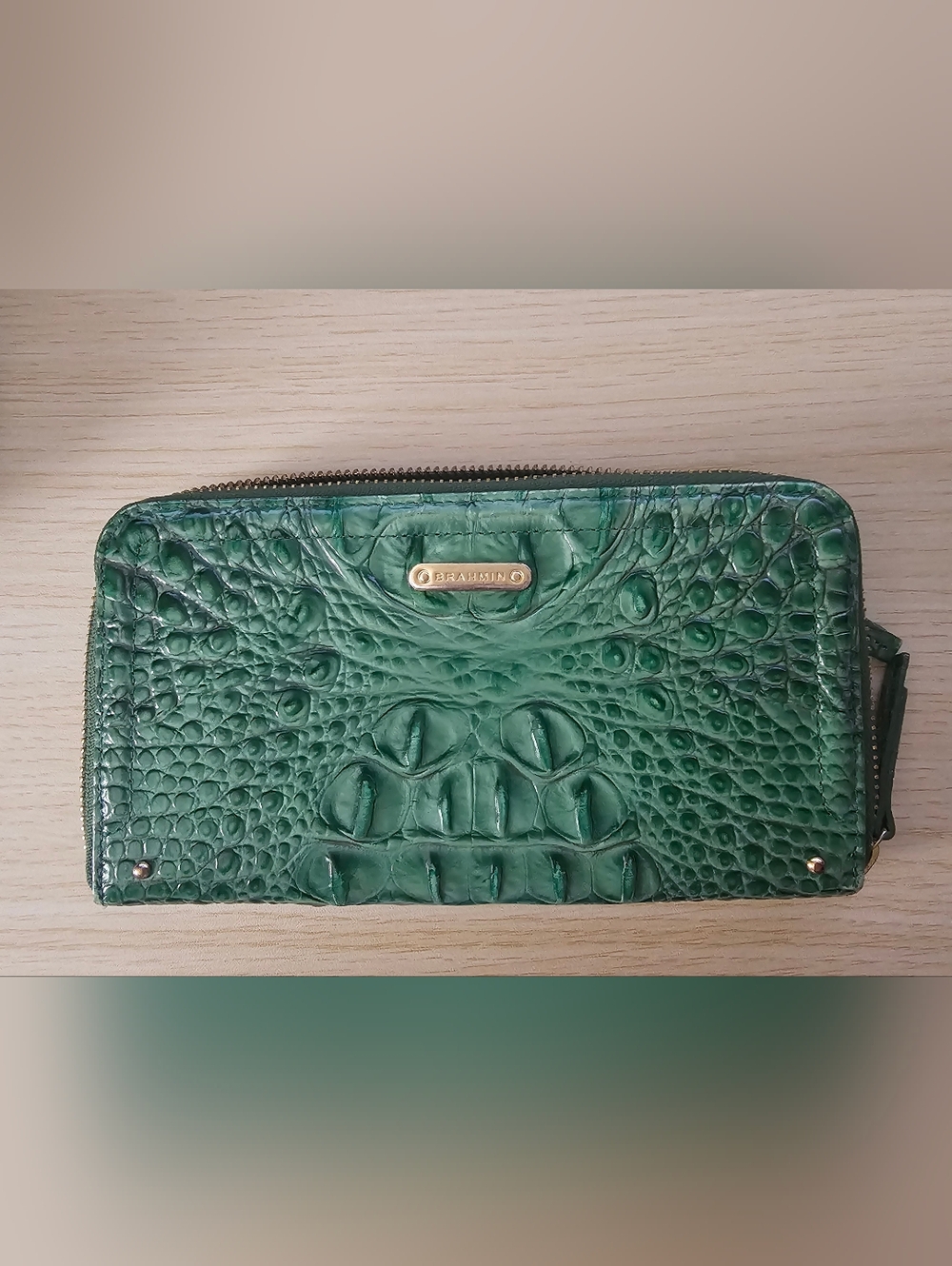 Brahmin Green Croc-Embossed Leather Zip Wallet